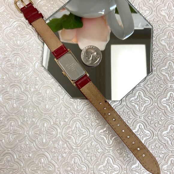 Marcel Drucker Red Gemstone Bezel Tank Style Watch with Pink MOP Dial - Picture 10 of 16